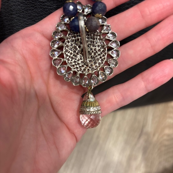 Rhinestone crystal necklace with blue agate beads - Picture 3 of 6